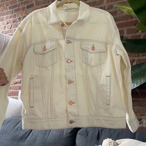 Distressed white denim jacket